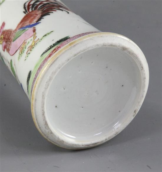A Chinese famille rose cockerel or rooster trumpet shaped vase, Qianlong period, height 22.5cm